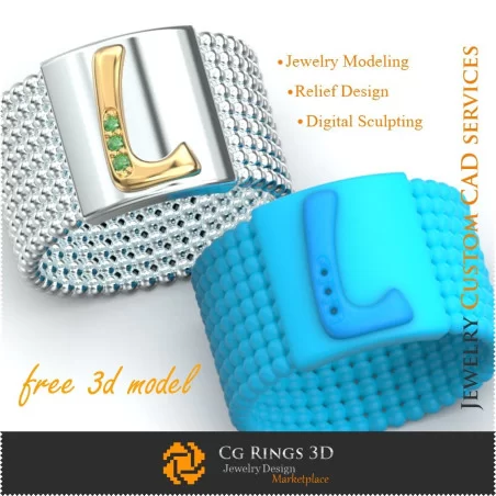 Ring With Letter L - Free 3D Jewelry Home, Jewelry 3D CAD, Free 3D Jewelry, Rings 3D CAD , Wedding Bands 3D, Eternity Bands 3D,