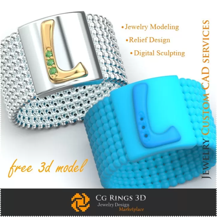 Bague avec la lettre L - Bijoux 3D gratuits