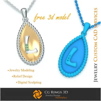 Pendant With Letter L - Free 3D CAD Jewelry Home, Bijuterii 3D , Bijuterii Gratuite 3D, Pandative 3D CAD, Pandativ cu Litere 3D 