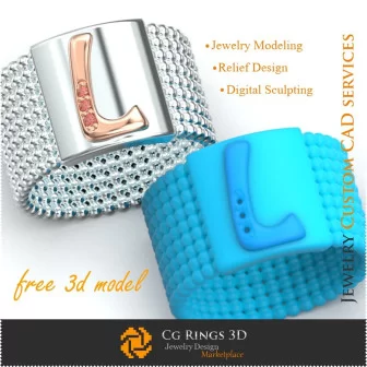 Ring With Letter L - Free 3D Jewelry Home, Jewelry 3D CAD, Free 3D Jewelry, Rings 3D CAD , Wedding Bands 3D, Eternity Bands 3D,