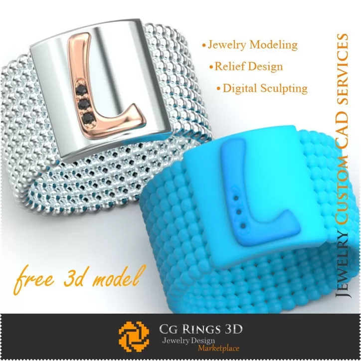 Anillo con la letra L - Joyería 3D gratuita