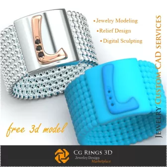 Inel cu litera L - Bijuterii 3D gratuite pentru acasă, CAD 3D bijuterii, Bijuterii 3D gratuite, Inele CAD 3D, Verighete 3D,