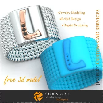 Ring With Letter L - Free 3D Jewelry Home, Jewelry 3D CAD, Free 3D Jewelry, Rings 3D CAD , Wedding Bands 3D, Eternity Bands 3D,