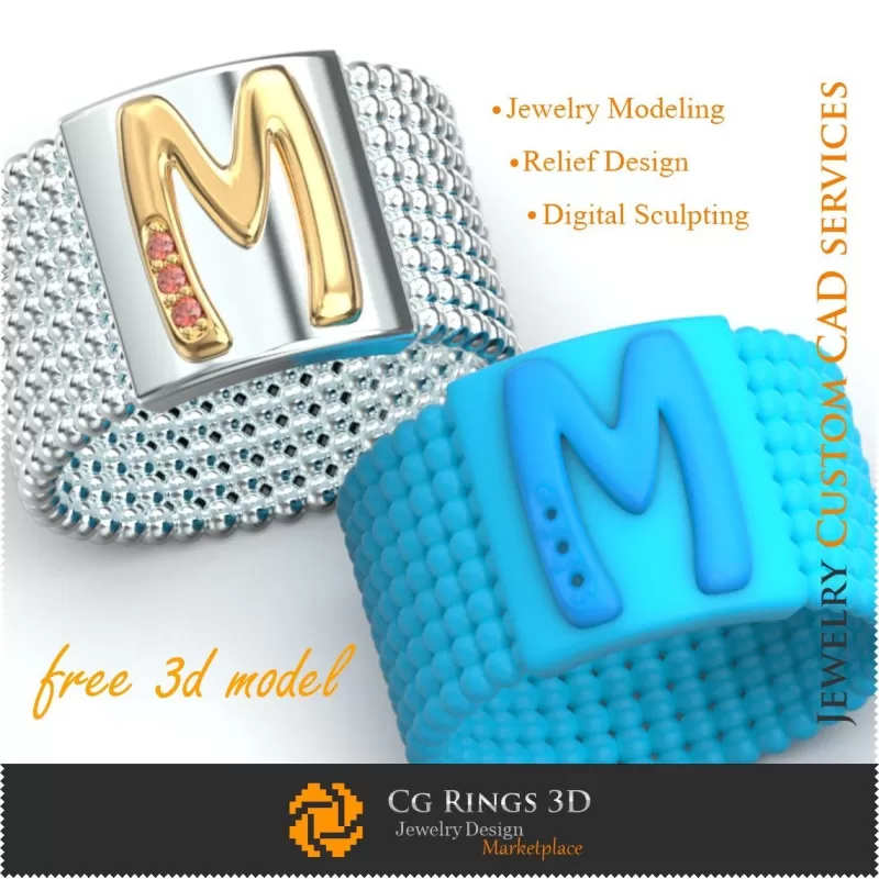 Anello con lettera M - Free 3D Jewelry