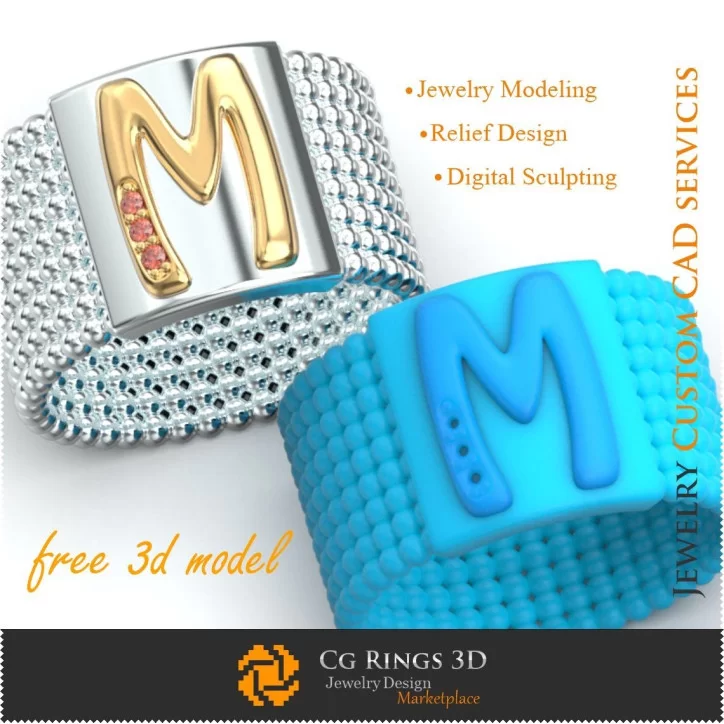 Ring With Letter M - Free 3D Jewelry