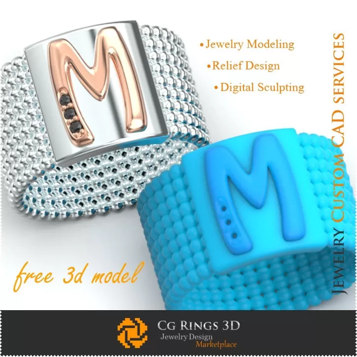 Anello con lettera M - Free 3D Jewelry