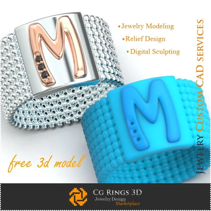 Ring With Letter M - Free 3D Jewelry