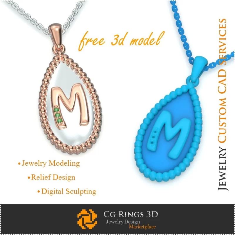 Pendentif avec lettre M - Bijoux CAO 3D Gratuits Home, Bijoux 3D CAO, Bijoux 3D Gratuits, Pendentifs 3D CAO, Pendentifs Lettre 3