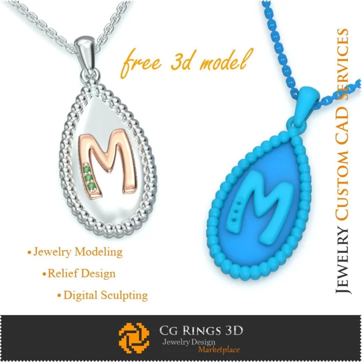 Pendentif avec lettre M - Bijoux CAO 3D Gratuits