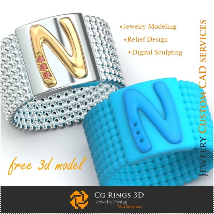 Ring With Letter N - Free 3D Jewelry