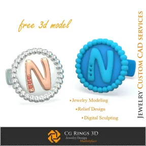 Cufflinks With Letter N- Free 3D CAD Jewelry Home,  Jewelry 3D CAD, Free 3D Jewelry, Cufflinks 3D CAD , 3D Whale Back Closure Cu