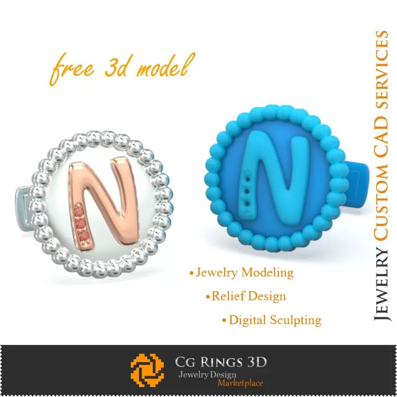 Gemelos con la letra N - CAD 3D de joyería gratis Gemelos con la letra N - CAD 3D de joyería gratis