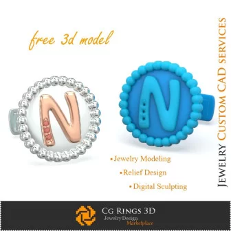 Cufflinks With Letter N- Free 3D CAD Jewelry Home, Jewelry 3D CAD, Free 3D Jewelry, Cufflinks 3D CAD , 3D Whale Back Closure Cu