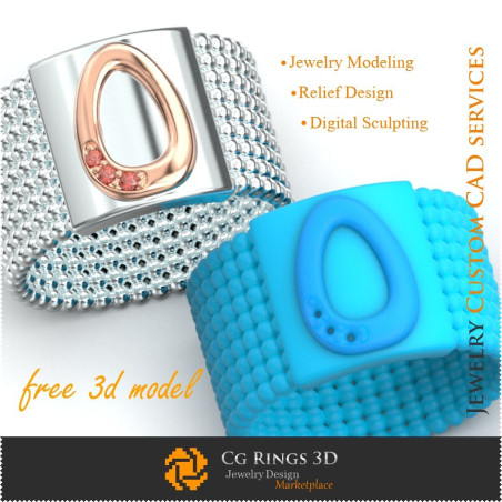 Inel cu Litera O - Bijuterii 3D Gratuite Home, Bijuterii 3D , Bijuterii Gratuite 3D, Inele 3D CAD, Verighete 3D, Inele Prieteni 