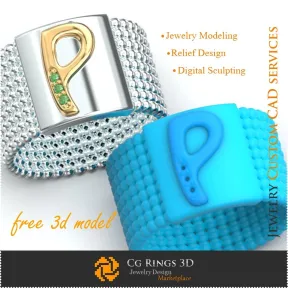 Ring With Letter P - Free 3D Jewelry Home,  Jewelry 3D CAD, Free 3D Jewelry, Rings 3D CAD , Wedding Bands 3D, Eternity Bands 3D,