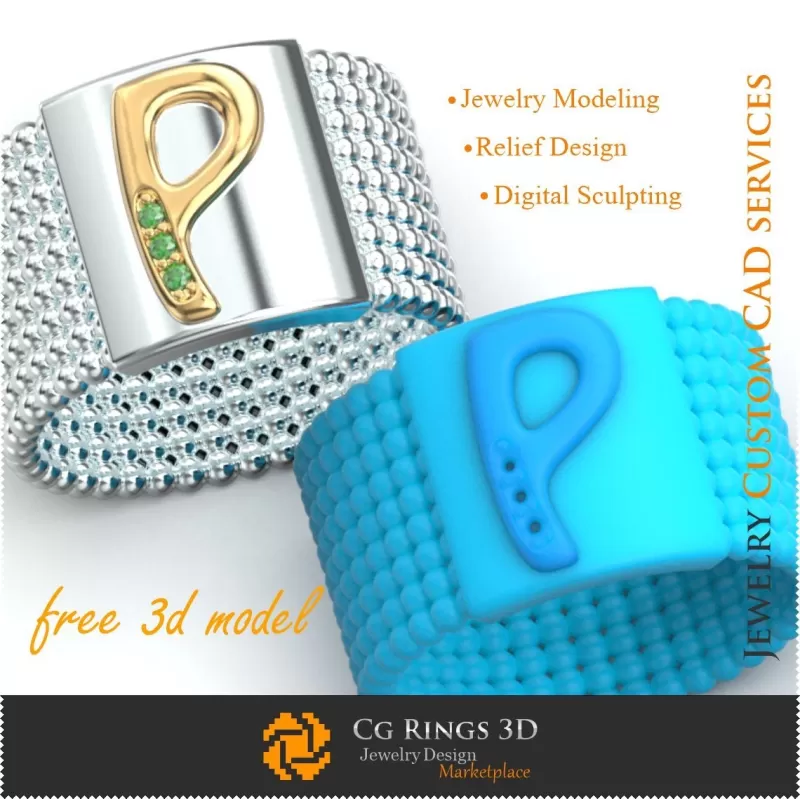 Anillo con letra P - Joyería 3D Gratis