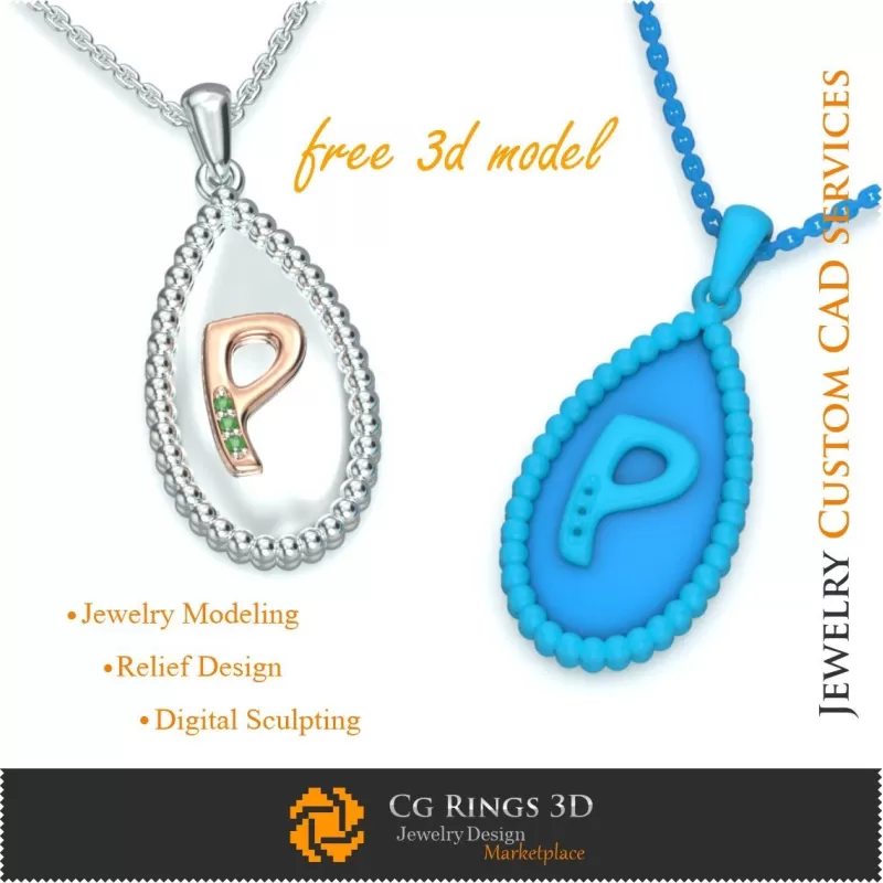 Colgante con letra P - Joyas CAD 3D gratis