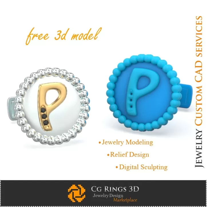 Gemelli con lettera P - Gioielli 3D CAD gratuiti Gemelli con lettera P - Gioielli 3D CAD gratuiti