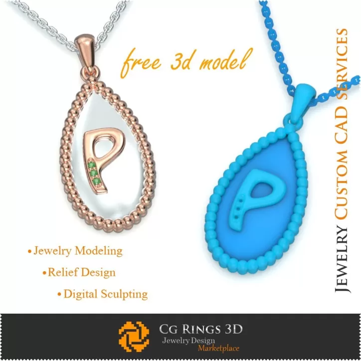 Colgante con letra P - Joyas CAD 3D gratis