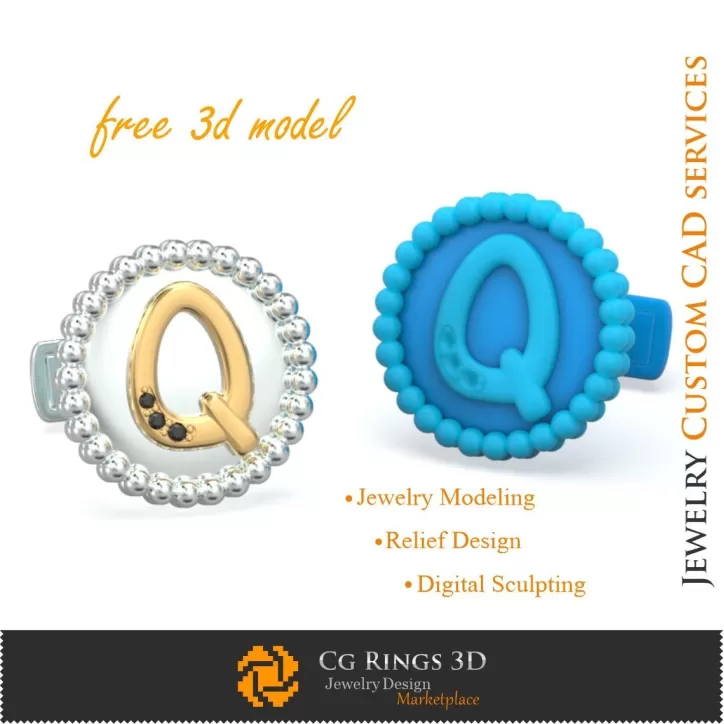 Boutons de manchette avec la lettre Q - Bijoux 3D CAD gratuits
