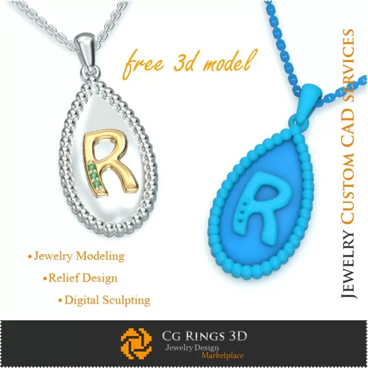 Colgante con la letra R - Joyas CAD 3D gratis