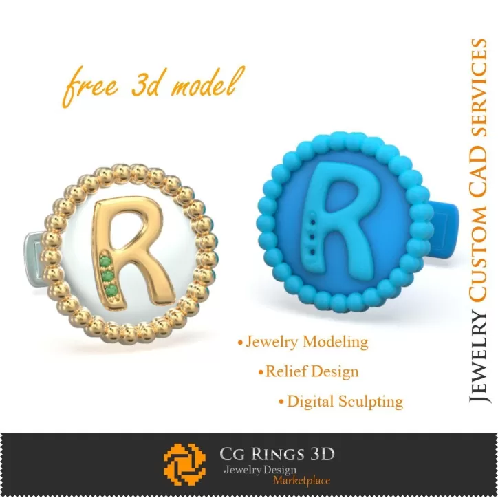 Butoni cu inițiala R - Bijuterii 3D CAD gratuite