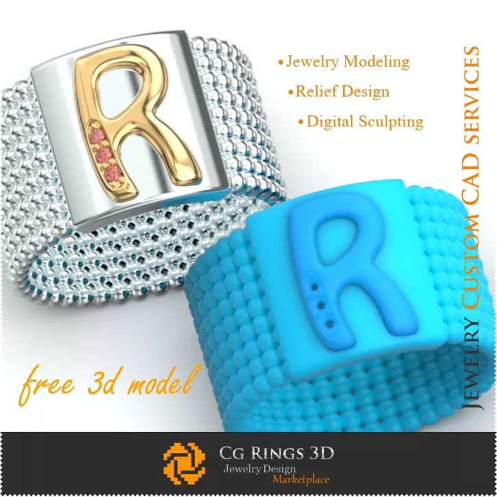 Anillo con la letra R - Joyas 3D gratis