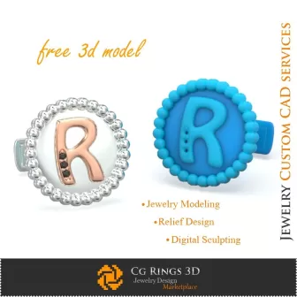 Gemelos con letra R - CAD 3D de joyería gratis, Joyería CAD 3D, Joyería 3D gratuita, Gemelos CAD 3D, Cierre de cola de ballena