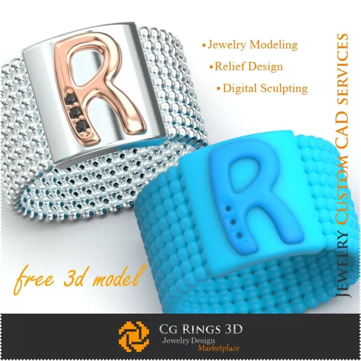 Inel cu litera R - Bijuterii 3D gratuite