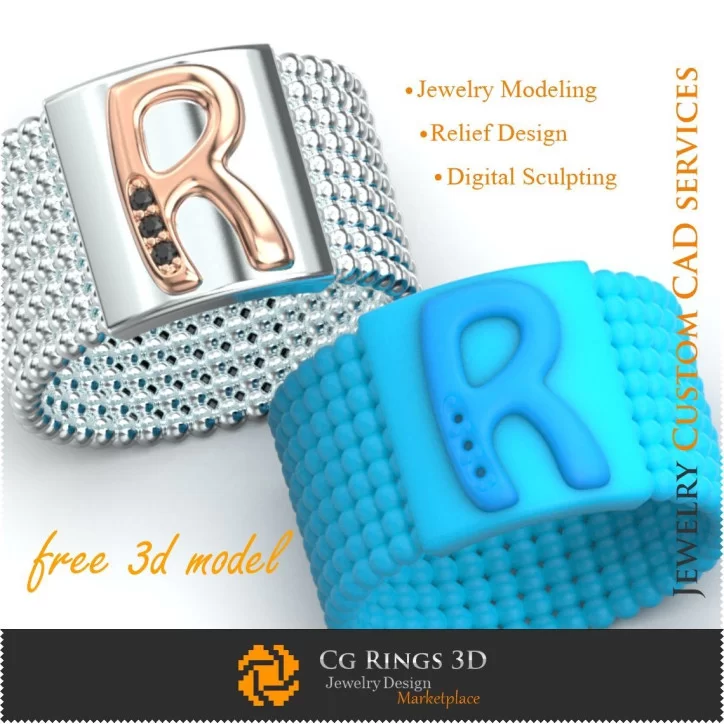 Ring With Letter R - Free 3D Jewelry