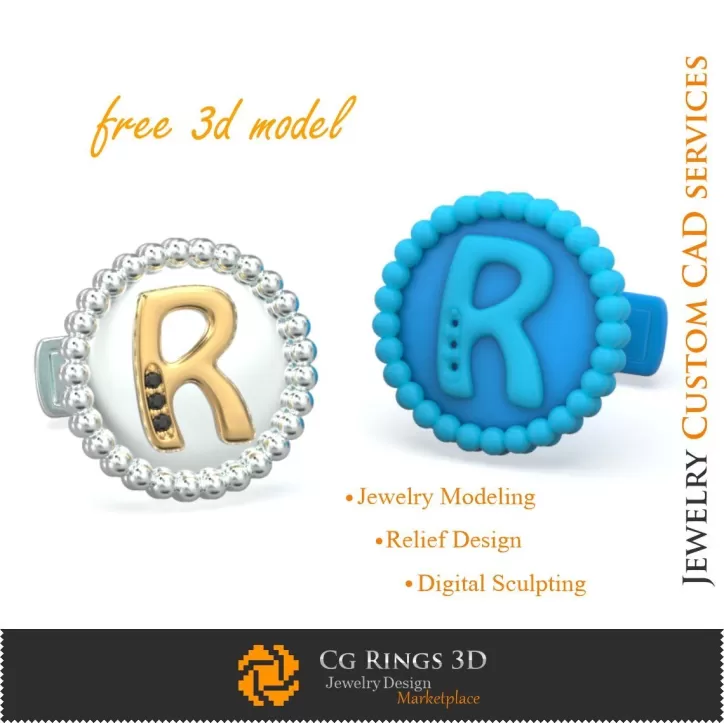 Butoni cu inițiala R - Bijuterii 3D CAD gratuite