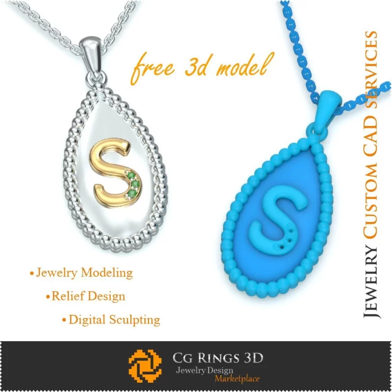 Pendant With Letter S - Free 3D CAD Jewelry Home, Jewelry 3D CAD, Free 3D Jewelry, Pendants 3D CAD , Free 3D Pendants 