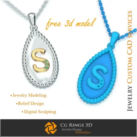 Pendant With Letter S - Free 3D CAD Jewelry Home, Jewelry 3D CAD, Free 3D Jewelry, Pendants 3D CAD , Free 3D Pendants 