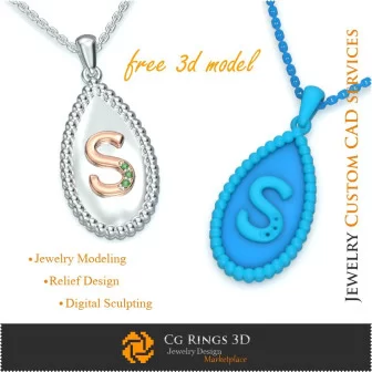 Pendant With Letter S - Free 3D CAD Jewelry Home, Jewelry 3D CAD, Free 3D Jewelry, Pendants 3D CAD , Free 3D Pendants 