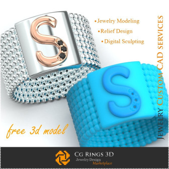 Ring With Letter S - Free 3D Jewelry Home,  Jewelry 3D CAD, Free 3D Jewelry, Rings 3D CAD , Wedding Bands 3D, Eternity Bands 3D,