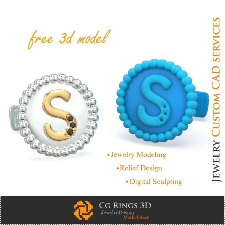 Cufflinks With Letter S - Free 3D CAD Jewelry