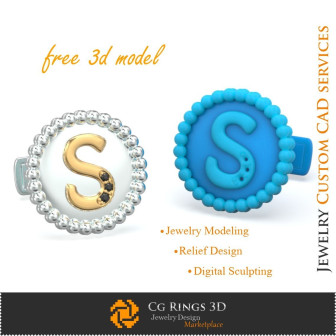 Cufflinks With Letter S - Free 3D CAD Jewelry Home,  Jewelry 3D CAD, Free 3D Jewelry, Cufflinks 3D CAD , 3D Whale Back Closure C
