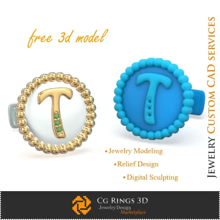 Gemelos con la letra T - Joyas 3D CAD gratuitas