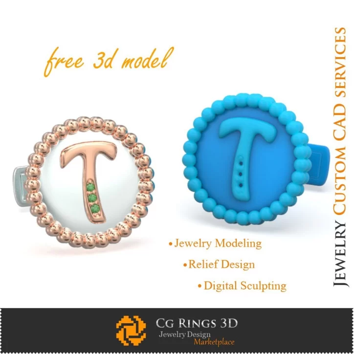 Cufflinks With Letter T - Free 3D CAD Jewelry