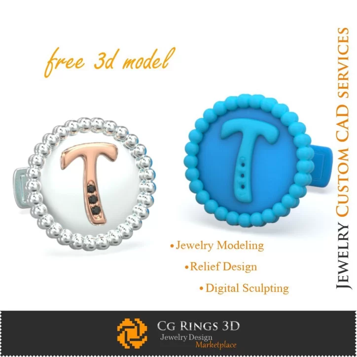 Cufflinks With Letter T - Free 3D CAD Jewelry