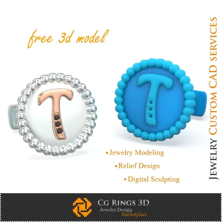 Gemelos con la letra T - Joyas 3D CAD gratuitas