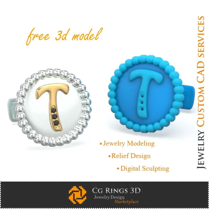 Gemelos con la letra T - Joyas 3D CAD gratuitas