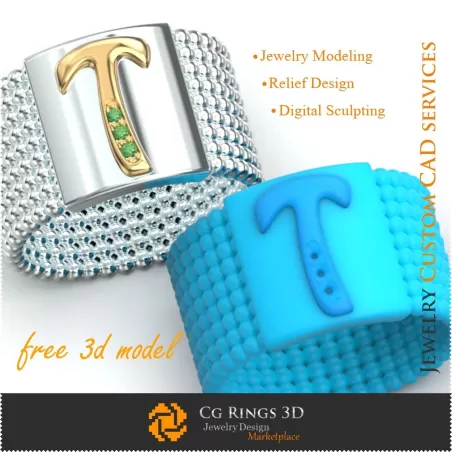 Anillo con letra T - Joyería 3D Gratis