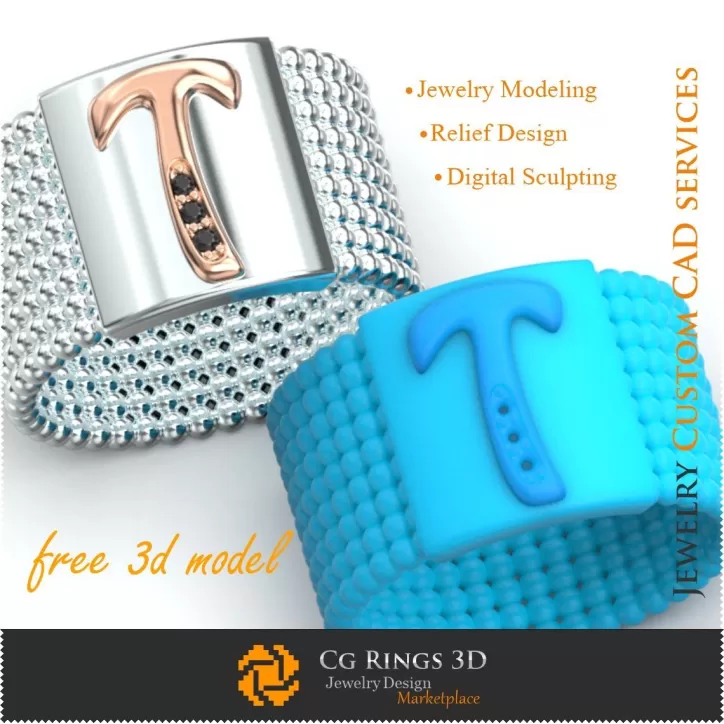 Anillo con letra T - Joyería 3D Gratis