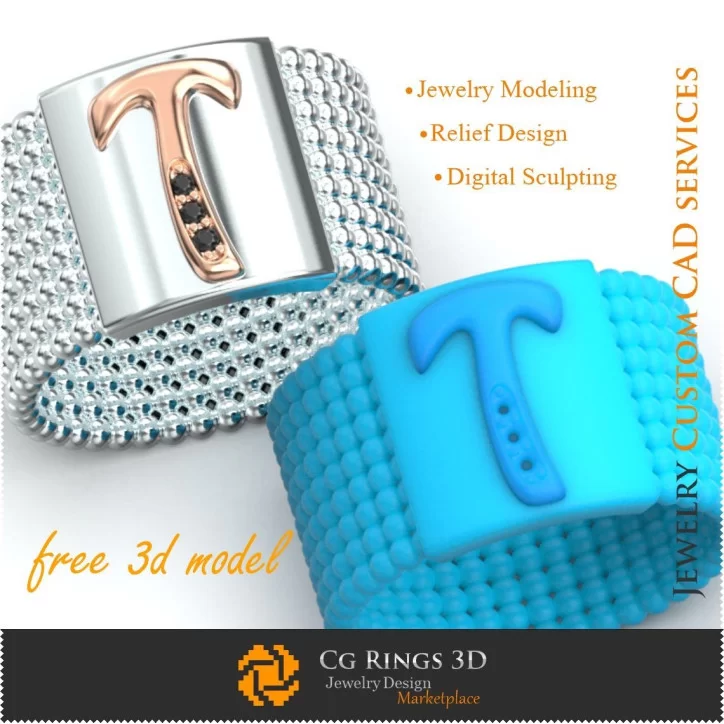 Ring With Letter T - Free 3D Jewelry