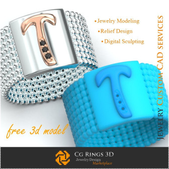 Ring With Letter T - Free 3D Jewelry Home,  Jewelry 3D CAD, Free 3D Jewelry, Rings 3D CAD , Wedding Bands 3D, Eternity Bands 3D,