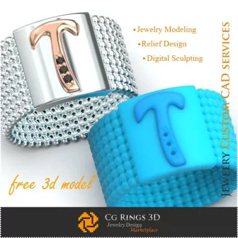 Ring With Letter T - Free 3D Jewelry Home, Jewelry 3D CAD, Free 3D Jewelry, Rings 3D CAD , Wedding Bands 3D, Eternity Bands 3D,