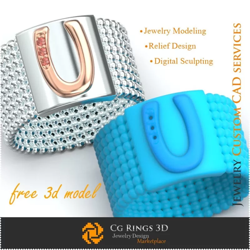 Anillo con la letra U - Joyería 3D gratuita
