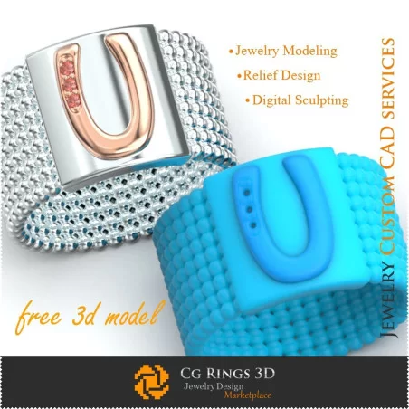 Ring With Letter U - Free 3D Jewelry Home, Jewelry 3D CAD, Free 3D Jewelry, Rings 3D CAD , Wedding Bands 3D, Eternity Bands 3D,