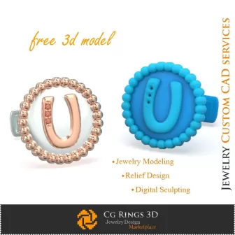 Cufflinks With Letter U - Free 3D CAD Jewelry Home, Jewelry 3D CAD, Free 3D Jewelry, Cufflinks 3D CAD , 3D Whale Back Closure C